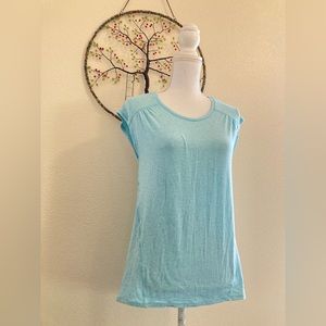 Zella Light Blue Relaxed Fit Cap Short Sleeve Workout Top Shirt Size Small